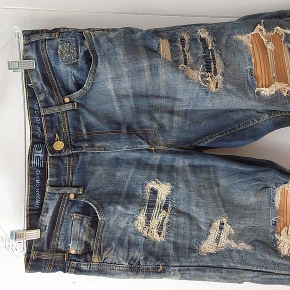 Jordan Craig Mens Jeans Distressed BIKER Moto Edgy Ripped Blue jeans Sz.34 X 32 - Picture 2 of 9